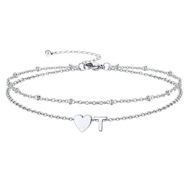 Initial Heart Layered Anklet With Heart for