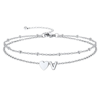 Initial Heart Layered Anklet With Heart for