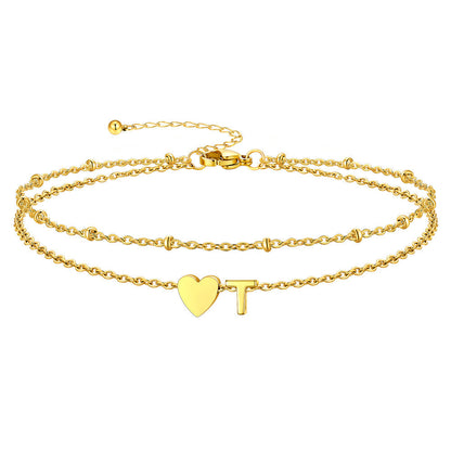 Initial Heart Layered Anklet With Heart for