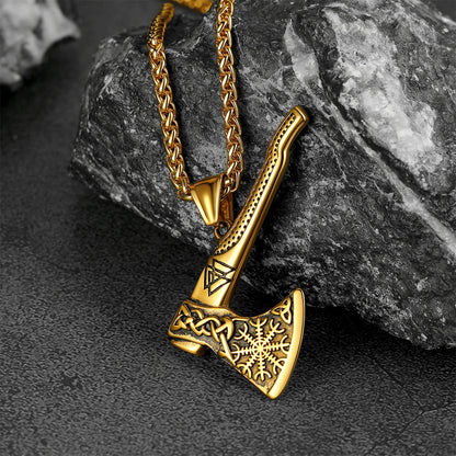 Norse Viking Axe Necklace With Compass for