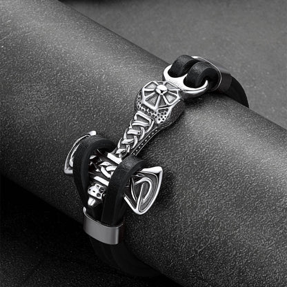 Viking Mjolnir Thor's Hammer Leather Bracelet for