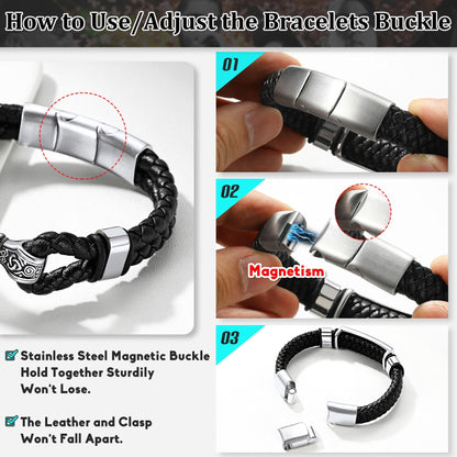Custom Braided Black Leather Bracelet Birthday Gift for