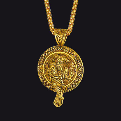 Viking Odin's Raven Pendant Necklace for
