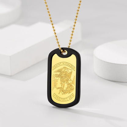 Engraved Military Saint Michael Necklace Dog Tag for