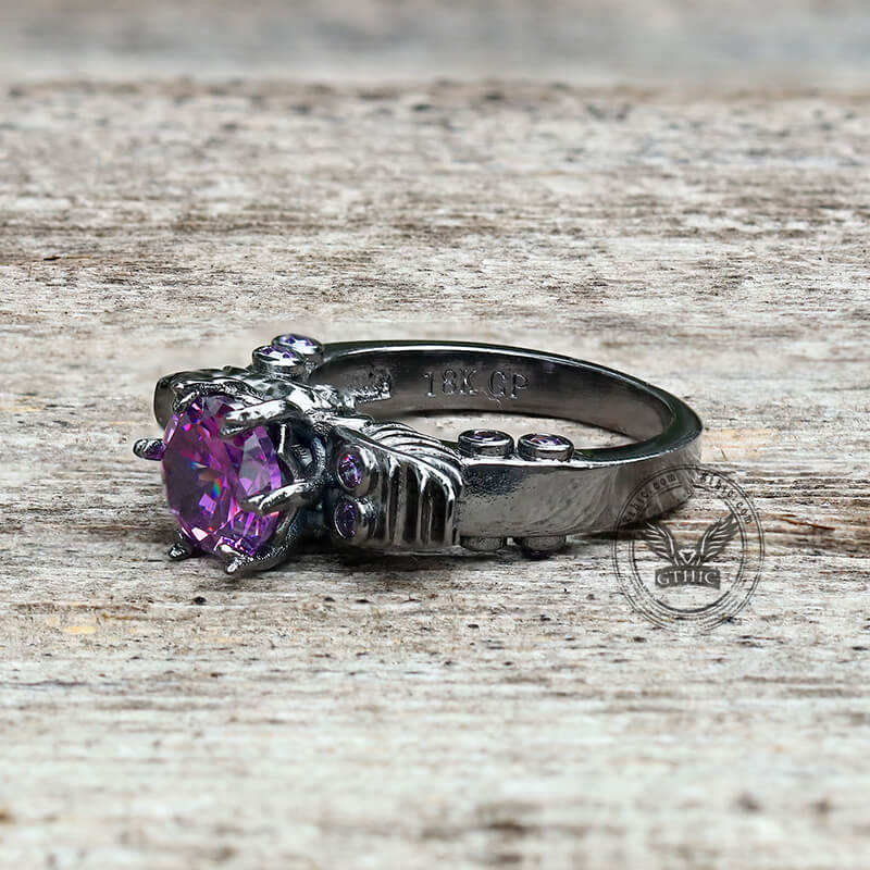 Black Skull Zircon Inlaid Brass Ring