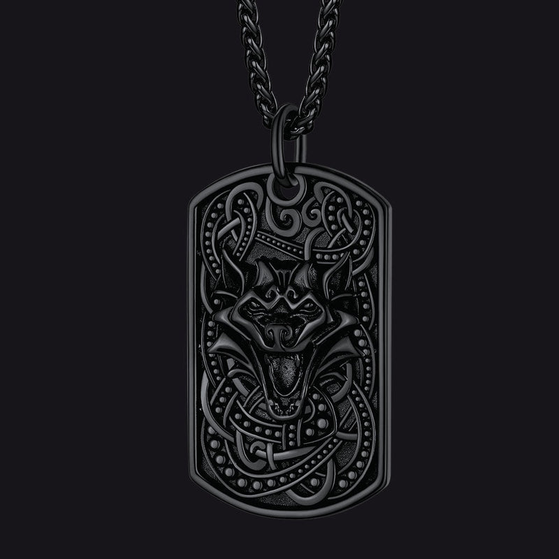 Engraved Viking Celtic Wolf Dog Tag Necklace for