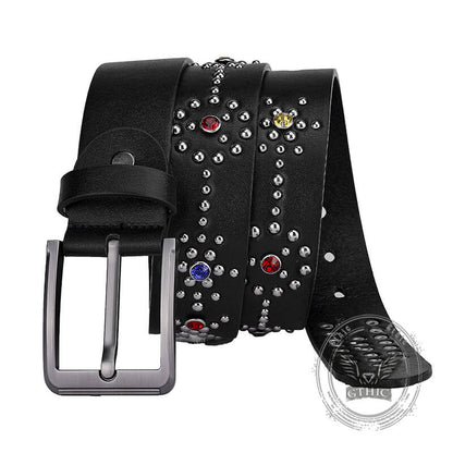 Y2k Rivet Colorful Rhinestone Pu Leather Belt