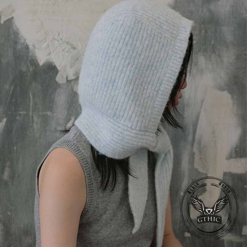 French Retro Tie Up Ear Flaps Knitted Beanie Hat