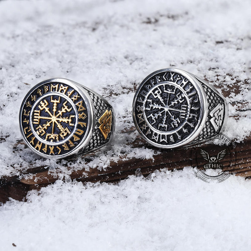 Futhark Runes Compass Viking Ring