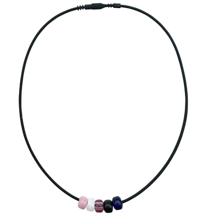 Genderfluid Pride/ally Necklace With Czech Glass Beads on Black Rubber Cord, 18 Inches