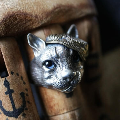 Gentleman Cat Crystal Cat���s Eyes Sterling Silver Ring