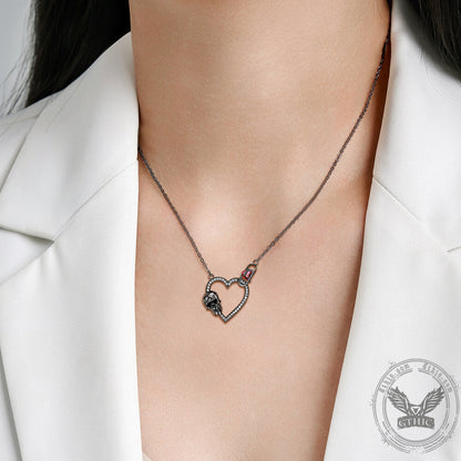 Gothic Black Skull Heart Sterling Silver Necklace