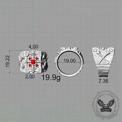 Gothic Multiple Skulls Cross Sterling Silver Zircon Ring