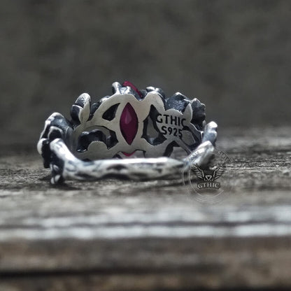 Gothic Rose Red Gemstone Sterling Silver Ring
