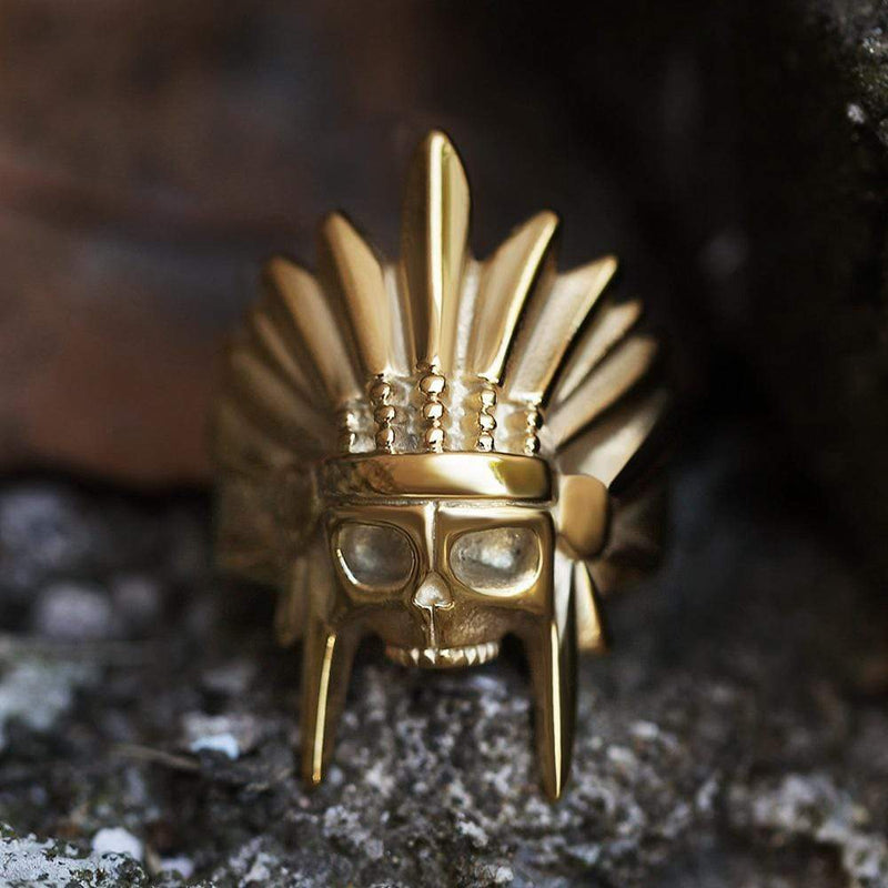 Tribal Chief Stainless Steel Skull Ring