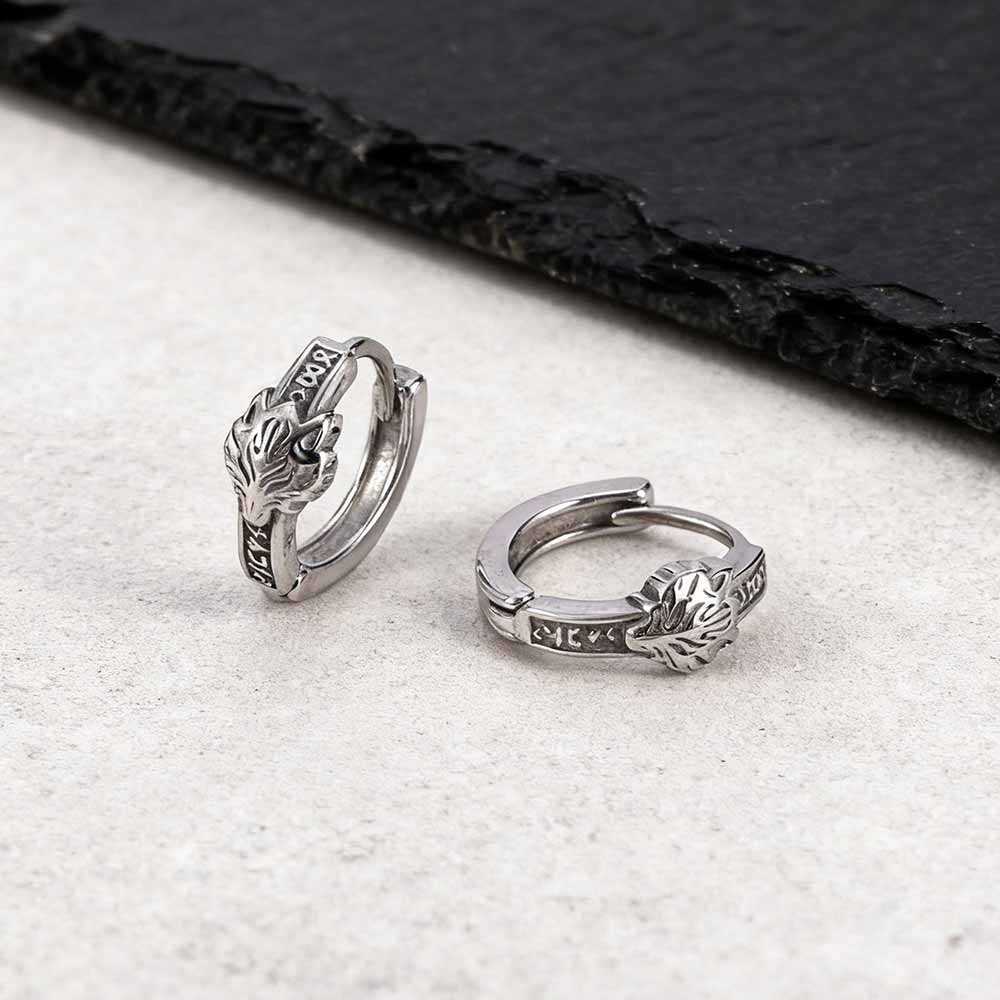 Nordic Valknut Wolf Head Stainless Steel Earrings