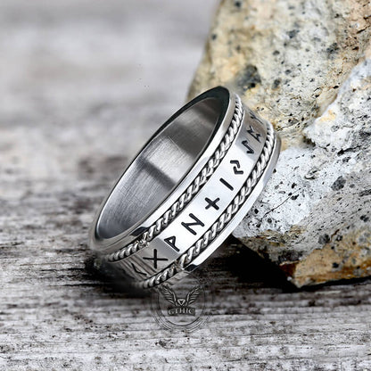 Norse Runes Twist Chain Stainless Steel Viking Ring