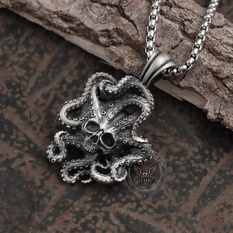 Kraken Octopus Pure Tin Skull Necklace