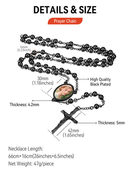 Customized Rosary Beads Cross Necklace With Picture for