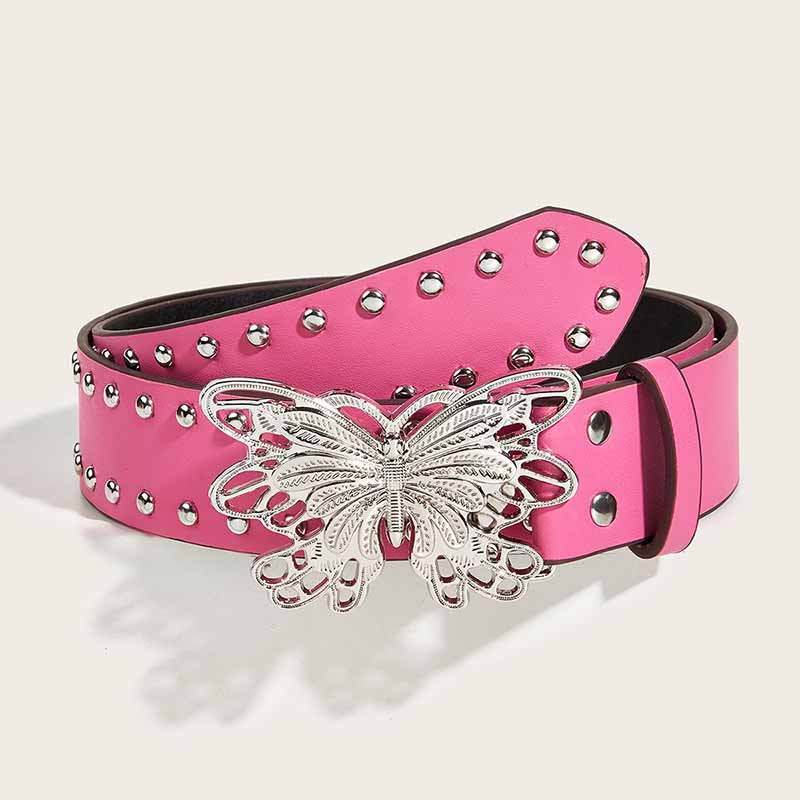 Punk Butterfly Buckle Rivet Pu Leather Belt