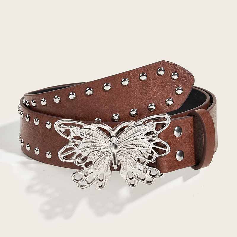 Punk Butterfly Buckle Rivet Pu Leather Belt