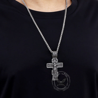Retro Orthodox Crucifixion Stainless Steel Cross Pendant
