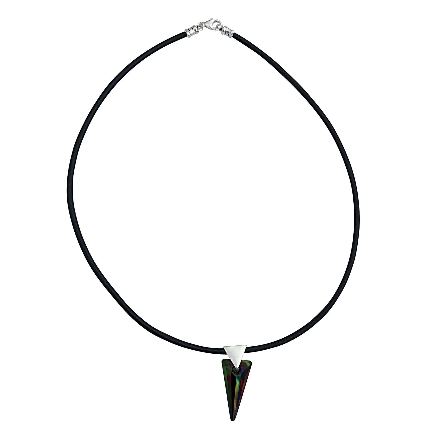 Reversible Dark Rainbow Swarovski Crystal Spike Pendant Necklace on Sterling Silver Black Leather Cord