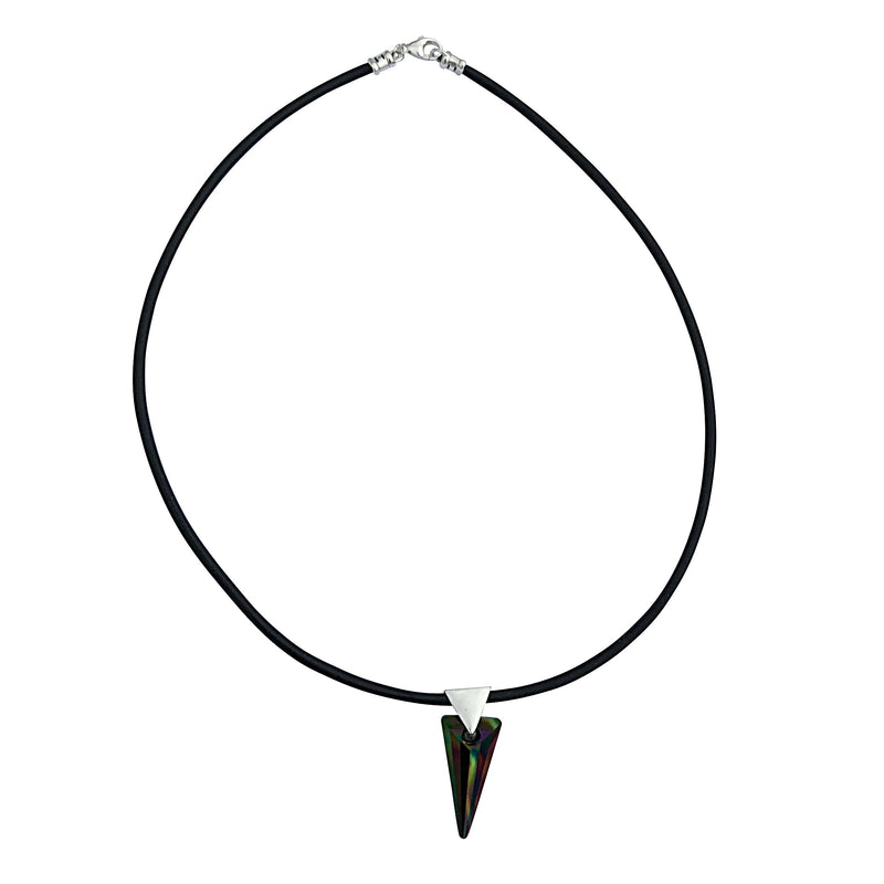 Reversible Dark Rainbow Swarovski Crystal Spike Pendant Necklace on Sterling Silver Black Leather Cord