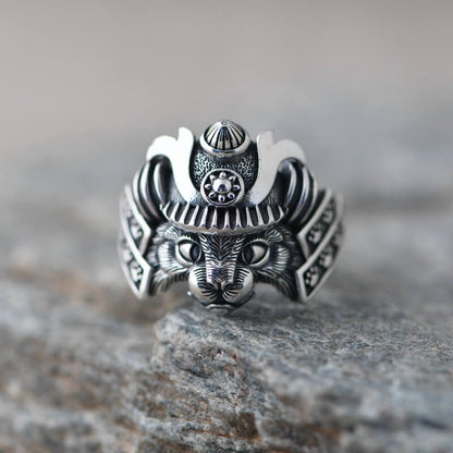 Samurai Cat Sterling Silver Adjustable Ring