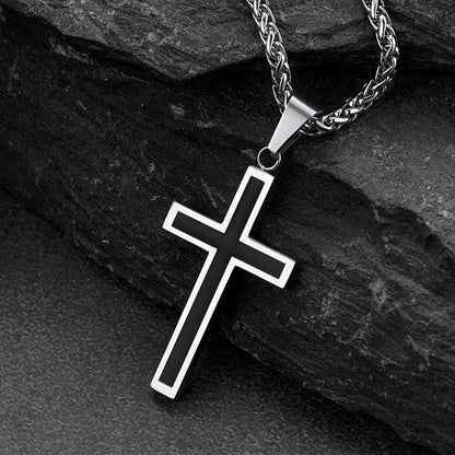 Flat Box Link Chain & Black Enamel Cross Layered Necklaces Set for