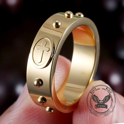 Simple Polka Dot Cross Stainless Steel Ring