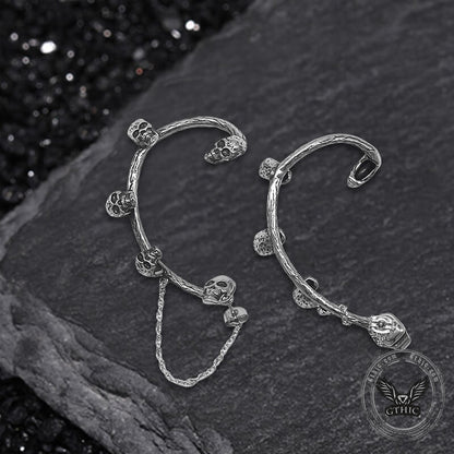 Skull Heads Stainless Steel Ear Cuffs Chain Earrings