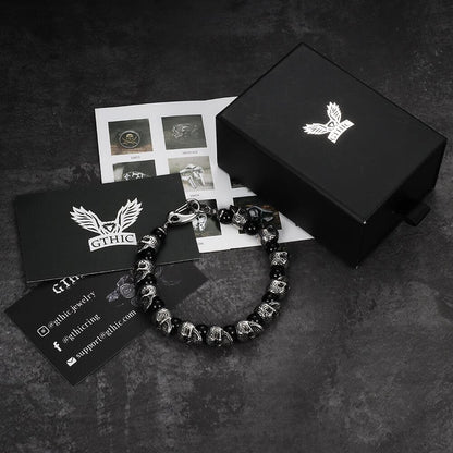 Skull Stainless Steel Natural Stone Beads Bracelet