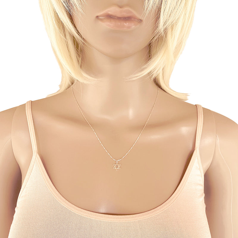 Sterling Silver Mini Star of David Pendant on Silver Cable Chain Necklace, 18