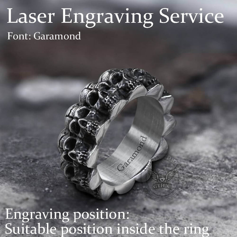 Surrounded Titanium Stainless Steel Skull Ring