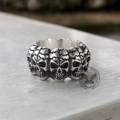 Surrounded Titanium Sterling Silver Skull Ring