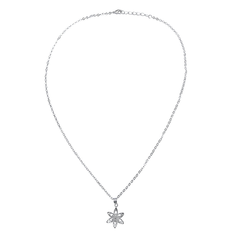 Sterling Silver Mini Cubic Zirconia Flower Pendant on Silver Cable Chain Necklace, 18