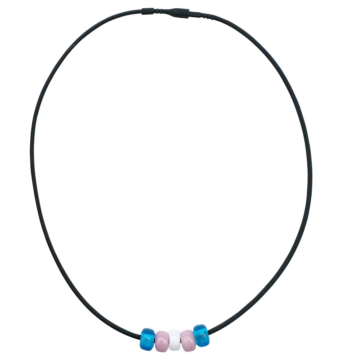Transgender Pride/trans Ally Necklace With Czech Glass Beads on Black Rubber Cord, 18 Inches