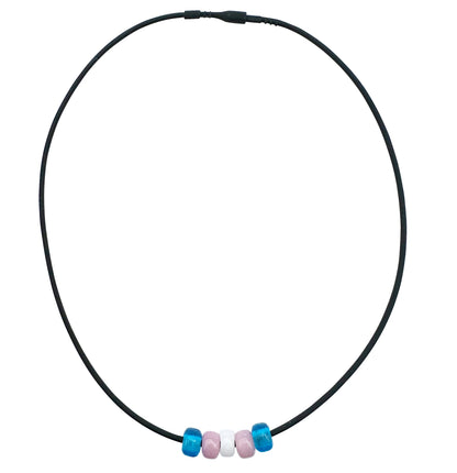 Transgender Pride/trans Ally Necklace With Czech Glass Beads on Black Rubber Cord, 18 Inches