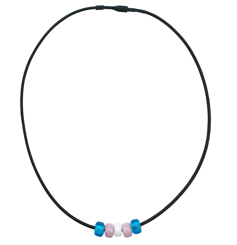 Transgender Pride/trans Ally Necklace With Czech Glass Beads on Black Rubber Cord, 18 Inches