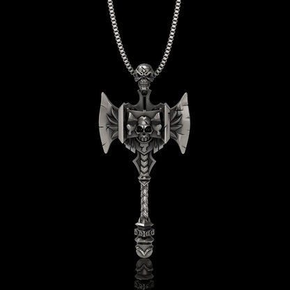 Viking Gorehowl Tomahawk Sterling Silver Skull Pendant