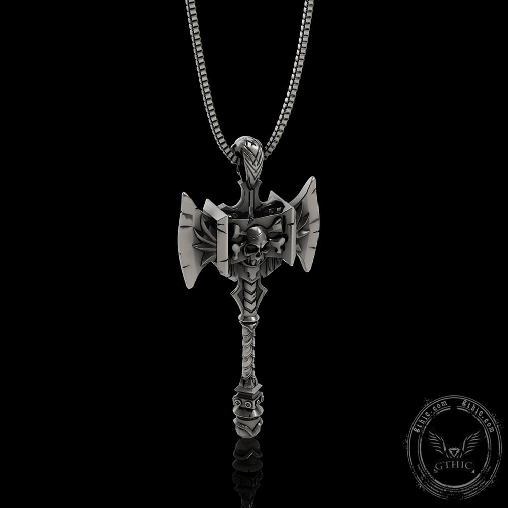 Viking Gorehowl Tomahawk Sterling Silver Skull Pendant