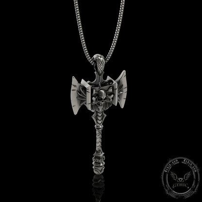 Viking Gorehowl Tomahawk Sterling Silver Skull Pendant