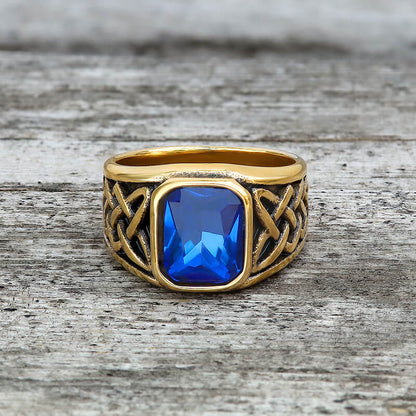 Viking Celtic Knot Gem-set Stainless Steel Ring