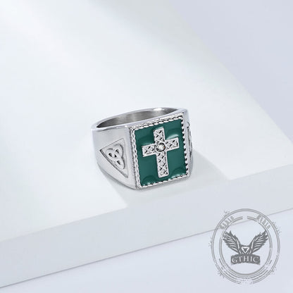 Viking Celtic Knot Gem Cross Stainless Steel Nordic Ring