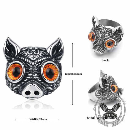 Devil Eye Gem Piglet Stainless Steel Ring