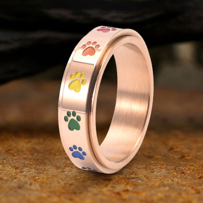 Dog Paw Print Stainless Steel Spinner Ring