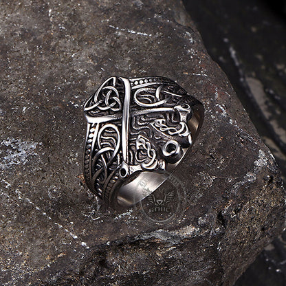 Double Axe Celtic Knot Stainless Steel Viking Ring