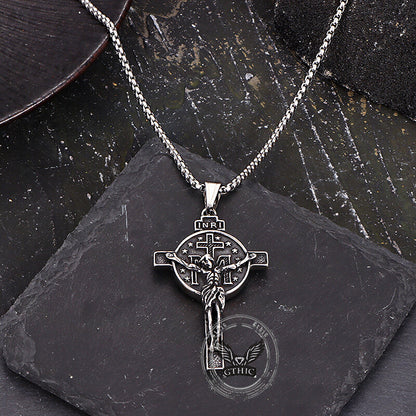 Jesus Suffering Inri Cross Stainless Steel Pendant