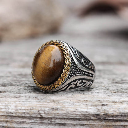 Tiger Eye Stainless Steel Gemstone Ring